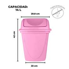 Bote de basura de plástico, con tapa balancín. Capacidad 14 litros, bote de basura para cocina, baño, dormitorio - Rosa - Ver 2