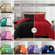 Elegant Comfort All Season Ultra Soft 3pcs Reversible Diamond Stitched Comforter Set, Down Alternative Breathable And Comfortable Quilt Luxury Hotel Quality 3 Piece Full/Queen, King/California King And Twin/Twin XL Size Bed Includes 1 Comforter And 2 Pillowcases Bedding Set, Christmas Decorations Gifts, Cozy Winter Styles, Holiday Décor - 黑色/酒紅色 - 查看 1