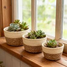 3PCS Straw Pot, Minmalist Soiid Coior Plant Container For Home