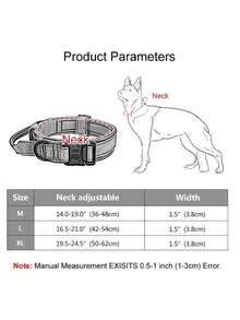 1 件带手柄的狗项圈，适用于大型/中型犬的战术训练狗项圈，提供良好的控制力和舒适度，提供项圈和牵引绳套装，可调节战术牵引绳长度，防止突然拉扯