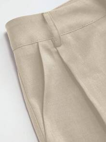 Vela Rue Minimalist Design Jumpsuit With Hook & Zipper Closure, Thin Solid Color Wide Leg Pants, Apricot Color, Fashionable Wide Leg Trousers For All Seasons