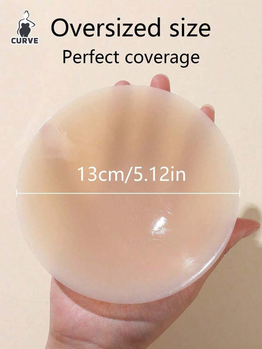 1 Pair Large 5.12"/13cm Silicone Invisible Nipple Cover Breast Pasties, Breathable Silicone Bra Lift Tape For Strapless Dress, Summer Lightweight - 膚色 - 查看 1