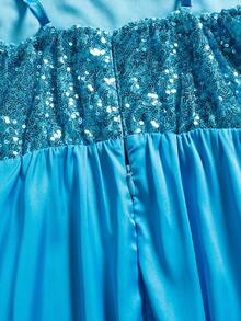 Đầm satin đính sequin nhiều mảnh dành cho nữ, đầm phù dâu, đầm dự tiệc. - Màu xanh lam - Xem 10