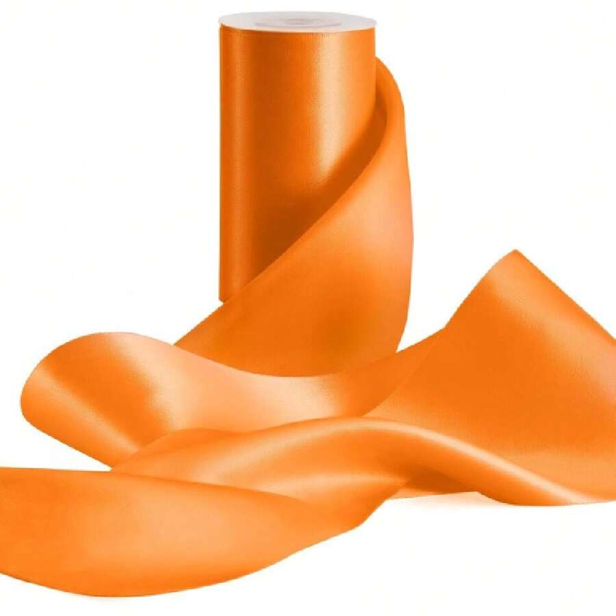 Double Faced Orange Satin Ribbon 4 Inch X 10 Yards, Solid Color Wide Orange Gift Ribbon Perfect For Gift Wrapping Chair Sashes Bows Marafts Sewing Halloween Festival Dr,25026534 - 珊瑚橙 - 查看 1