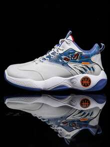 Tenis de baloncesto para hombre, Zapatos deportivos de hombre, Tenis altos de moda, Zapatillas con diseño gráfico, Tenis para deporte y uso diario, Zapatos de baloncesto para hombreCalzado deportivo blanco y colorido, Tenis antideslizantes con soporte, Zapatillas con amortiguación - blanco y azul - Ver 2
