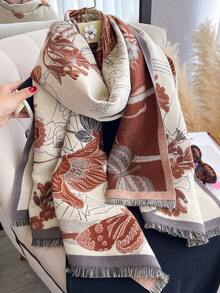 1pc Elegant Floral & Plant Pattern Jacquard Faux Cashmere Warm Scarf/Wrap, Versatile For Women, Suitable For Autumn/Winter, Daily Matching And Decoration - Multicolor - View 5
