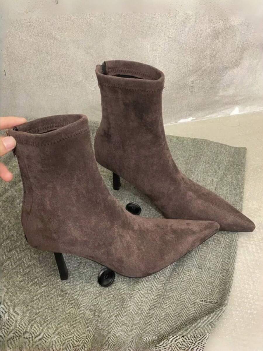 Fall/Winter 2025 New Arrival French Style Pointed Toe Thin Heel Slim Fit Ankle Boots, Minimalist Design For Commuting, Women,Kitten Heels