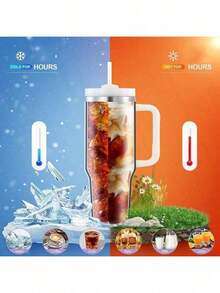 1 件装，兼容 Cup 40 盎司不锈钢保温杯（带手柄和吸管），40 盎司大容量双层真空隔热保温水瓶，适用于家庭、办公室和户外活动，如露营、徒步、驾车和汽车旅行，40 盎司便携式可重复使用旅行饮水杯/咖啡杯，带盖和吸管，男女通用，保温保冷，是完美的圣诞节礼物、情人节礼物、生日礼物，Trek 系列，易于清洁 - 件 - 查看 5