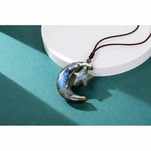 Collar de cristal de labradorita para mujer, piedra natural tallada con luna y estrella, collar colgante ajustable de energía y protección, regalo de joyería para mamá, Día de la Madre 2025 - Luna Estrella - Ver 7