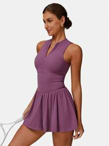 MFVIM Women's Sports Tennis Skirt With Built-In Padded Bra, Anti-Flashing Shorts, Yoga Outfit, Outdoor Running Anti-Flashing A-Line Skirt, Summer Jumpsuit - 紫羅蘭色 - 查看 7