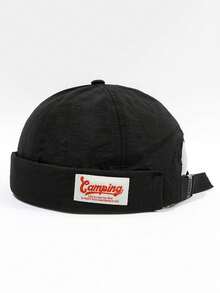 1 peça de chapéu de pele de melão bordado com letras, chapéu de proprietário masculino e feminino para primavera e verão, chapéu personalizado estilo hip-hop sem aba, chapéu ajustável e respirável com cúpula, chapéu retrô para casal de rua, chapéu resistente ao sol e ao vento, homens e mulheres podem usar, adequado para circunferência da cabeça de 22,05 a 23,62 pol.