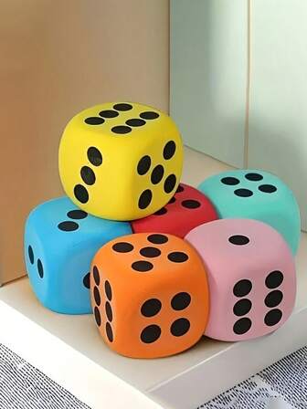 6pcs/Set Soft Foam Dice Set, Assorted Colorful Foam Cubes With Numbered Dots, For Tile Board Games, Math Learning, Suitable For Birthday, Christmas, Halloween And More