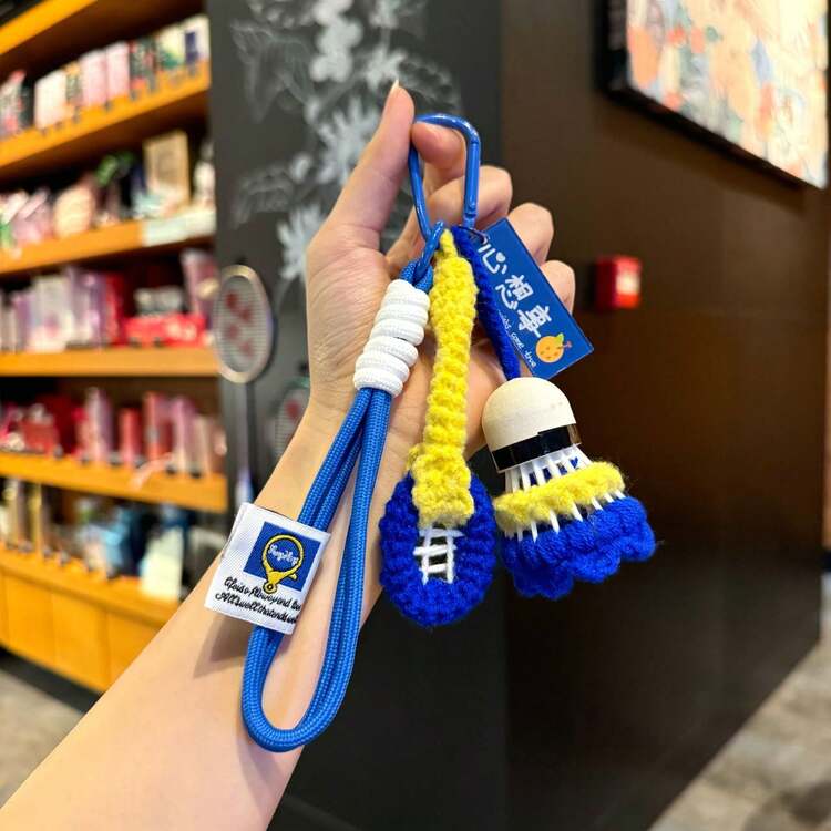 手工编织羽毛羽毛球钥匙扣，毛线编织羽毛羽毛球吊坠，包包挂饰，女士礼物，男士礼物，钩针手机配件，个性化礼物，趣味礼物，爸爸礼物，男友礼物，手机挂饰 - 彩色 - 查看 4