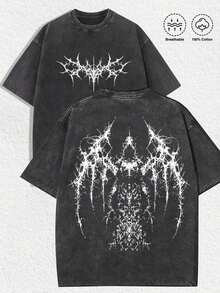 Graphic Tees Men, Thorn Abstract Creature Dark Art Print T-Shirt, Gothic, Edgy, Streetwear, Casual, Horror,   For Men - 灰色 - 查看 1