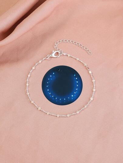 1pc Fashionable Minimalist Halloween Element Chain Glow In The Dark Bracelet For Women (Glow Beads Quantity Random)