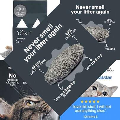 Boxie® Probiotic 40 Day Natural Odor Control For Cat Litter, 28lb Clumping Clay