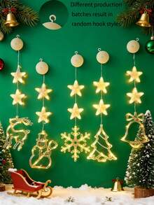 1 Stück warmgelbe Weihnachtsfensterbeleuchtung, Baum-Glöckchen-Stern-Hirsch geformte batteriebetriebene Weihnachtsbeleuchtung zum Aufhängen für Innenräume, Weihnachtsbaum, Kamin, Mehrfarbig