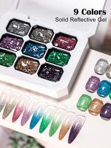 Mtssii 9 Colors Dreamscape Diamond Dust Reflective Glitter Solid Adhesive Gel Nail Polish Gradient Semi Permanent Soak Off UV LED Shiny Nail Art Gel Varnishes For Nails Salon DIY - 彩色 - 查看 3