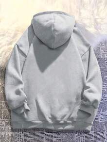 青少年男童浅灰色卡通熊印花轻薄保暖卫衣，带保暖内衬，套头衫，适合秋冬季节，青少年男童礼物 - 淺灰色 - 查看 4