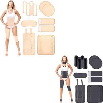 Khaki And Gray 9 Pcs Reusable Castor Oil Pack Wrap For Neck Chest Waist Back Knee And Feet