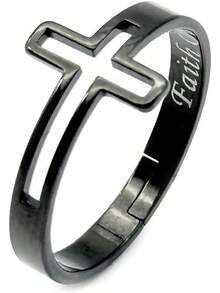 Sideways Cross Ring Religious Faith Over Fear Inside Remind Pray To God Jesus| Adjustable Stainless Steel Religious Cross Ring| Jewelry Box Included2025 - màu đen - Xem 12