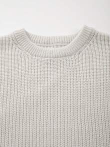 Suéter básico de hombre de unicolor, casual, suelto, ligero, de punto de piqué de poliéster, con cuello redondo y hombros caídos, diseño de nicho, para otoño/invierno - Beis - Ver 4