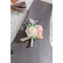 TINGE TIME Boutonniere Juego de 6 boutonniere para hombres para novios novios novios y mejores hombres para graduacion boda ceremonia aniversario regreso a casa banquetes de baile rosa y - Champán rosa - Ver 7