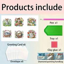 6pcs Diamond Painting Greeting Card Set, DIY Cute Cat Design - Includes 6 Envelopes, High-Quality Craft Paper, Mosaic Art Creative Postcard. Suitable As Holiday Blessings Or Gifts To Express Warmth And Best Wishes. - Multicolor - View 12