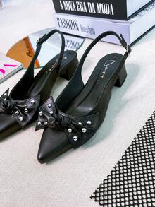 Slingback Open Heel Pumps With A Heel Below 3cm - Black-lace - View 4