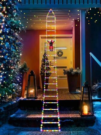 3m/9.84ft Christmas Decoration Ladder Lights - Christmas Fairy Lights, Christmas Ladder Decoration Lights, With Santa Claus, Suitable For Indoor And Outdoor, Windows, Garden, Home, Wall, Christmas Tree Decoration, Christmas Gifts, Meaning Santa Claus Coming To Your Home Christmas Decoration XMAS Decor Christmas Tree Gift Decor