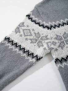 Men's Casual Versatile Plaid Jacquard Crew Neck Long Sleeve Knit Sweater, Korean Style, Suitable For Autumn And Winter - Grey - View 6