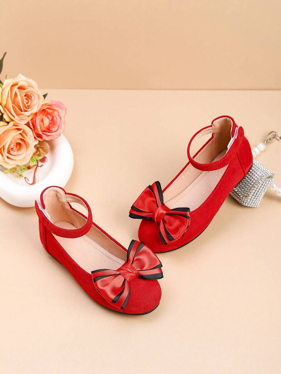 1 Pair Fashionable Girls' Bow Accent Children's Shoes, Autumn/Winter