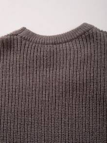 男士基础款纯色休闲宽松轻薄涤纶珠地针织落肩圆领毛衣，小众设计，秋冬款 - 咖啡棕 - 查看 9