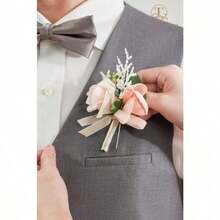 TINGE TIME Boutonniere Juego de 6 boutonniere para hombres para novios novios novios y mejores hombres para graduacion boda ceremonia aniversario regreso a casa banquetes de baile rosa y - Champán rosa - Ver 5