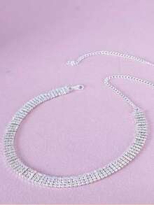 1pc Fully Rhinestone 4-Row Necklace, Fashionable Multi-Strand Choker Necklace, Versatile Personalized Crystal Clavicle Chain, Suitable For Party, Wedding, Bride Accessories - 4-row Necklace - View 6
