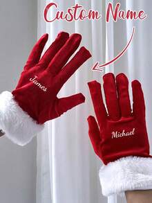 Guantes de Navidad de terciopelo personalizados y personalizados, con ribete de piel sintética para mujeres: guantes festivos de dedo completo elásticos, de unicolor, tejidos en jacquard, guantes decorativos y cálidos de poliéster para invierno, uso al aire libre, cosplay, escenario, fotografía - lavables a mano - Multicolor - Ver 2