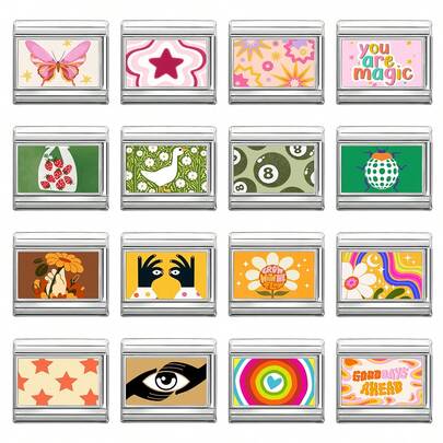 1pc DIY Photo Modular Bracelet, Decorated With Butterfly, Heart, Flower, Eye Elements, Suitable For Christmas, New Year, Halloween, Valentine's Day, Charming Design, Stainless Steel Jewelry, Christmas & Halloween Essential, Local , Practical & Fashionable, Christmas Style, Suitable As Party Gift For Friends/Couples, Christmas Decor, Autumn Office Style, Party Outfit Guide, Christmas Gift Supplies, Christmas Home Decor, Retro Summer, Halloween Accessories