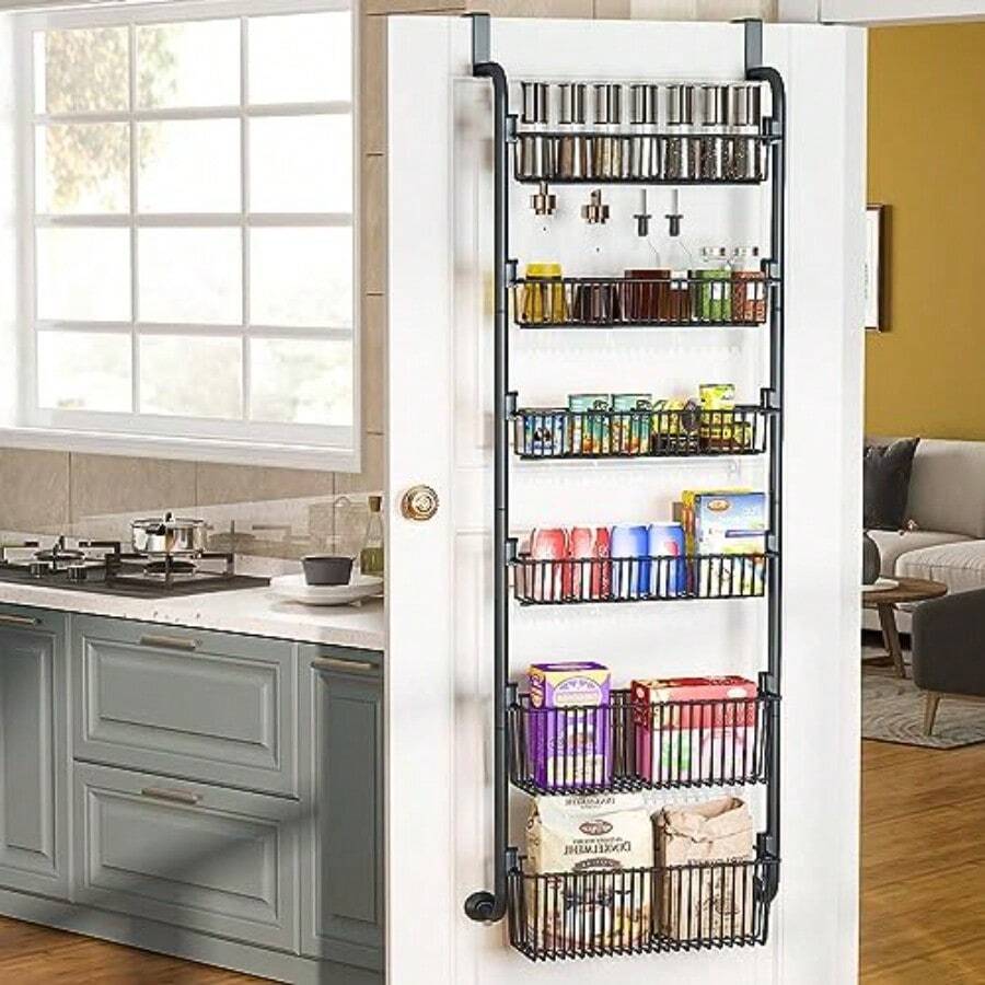 6Tier Over The Door Pantry Organizer Metal Adjustable Over The Door Organizer Spice Rack Hanging Storage And Organization For Kitchen Spice Rack - màu đen - Xem 1