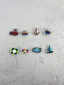 8pcs/Set Ocean Theme Submarine, Anchor Decor Accessories For DIY Sandals, Bracelets, Phone Cases, Suitable For Beach Vacation, Birthday, Holiday Gifts