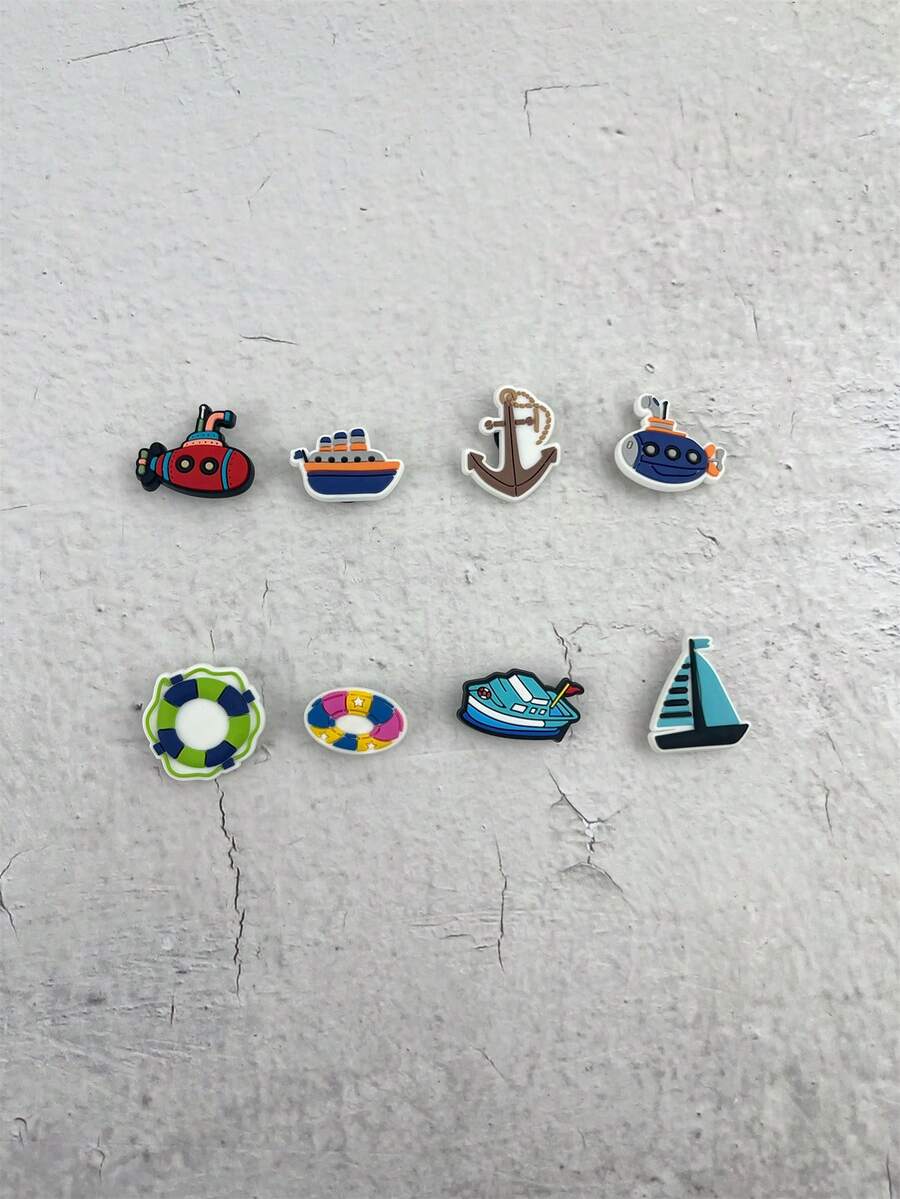 8pcs/Set Ocean Theme Submarine, Anchor Decor Accessories For DIY Sandals, Bracelets, Phone Cases, Suitable For Beach Vacation, Birthday, Holiday Gifts