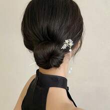 MX  8 Pieces Vintage Retro Asian Chinese Hanfu Gold Metal Hair Sticks Pins With Pearl Pendants Bamboo Leaf Flower Fishtail Hair Chopsticks Forks Bun Updo Holders Long Hairpins For Women Girls - 8件套F - 查看 5