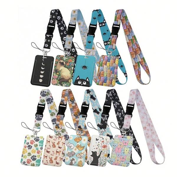 CX Lovely Kitten Manga Card Holder Badge Holder ID Card Lanyards Cell Phone Rope Key Lanyard Neck Straps Keychain Cats01