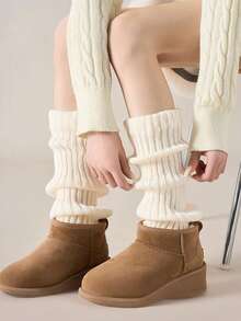 1Pairs Of Women's Leg Warmer, White Knitted Warm Calf Socks, Suitable For Autumn And Winter - trắng - Xem 6