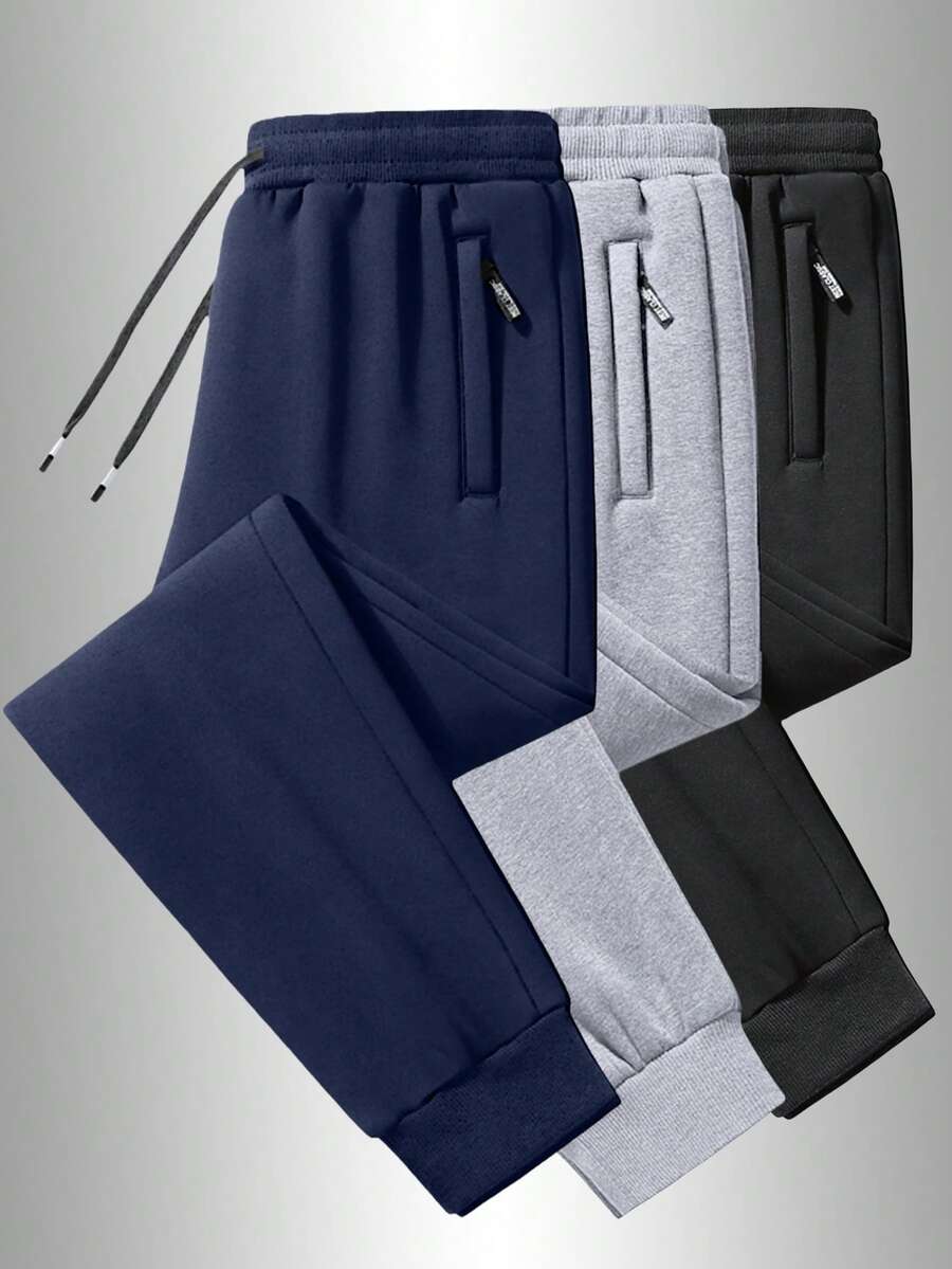 Men's Casual Sports Pants, Soft And Comfortable With Zipper Pockets And Adjustable Drawstring, Suitable For All Seasons. Solid Color Design, Casual And Versatile, Ideal For Outdoor Running, Camping And Hiking. - Navy Blue - View 1