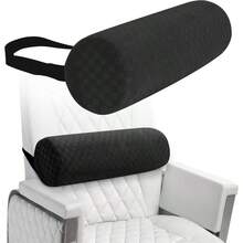 Almohada lumbar para espalda baja, cojn de espuma de apoyo lumbar con funda de almohada y correa mejorada para oficina, silla, coche, asiento alivio del dolor y mejora la postura gris claro, largo, - Negro + Largo-15*4.3'' - Ver 2