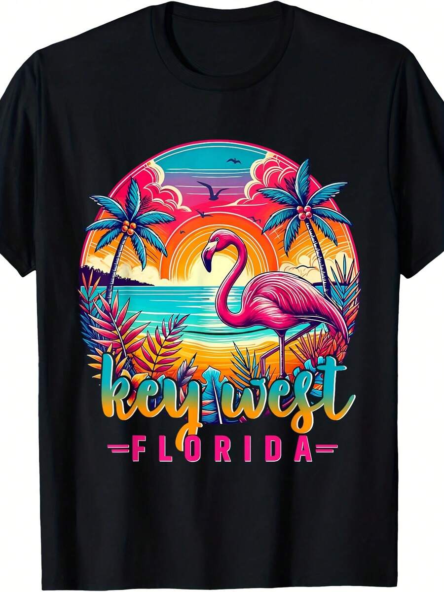 Key West Florida Shirt Flamingo Tropical Beach Vacation TT-Shirt - 款式23 - 查看 1