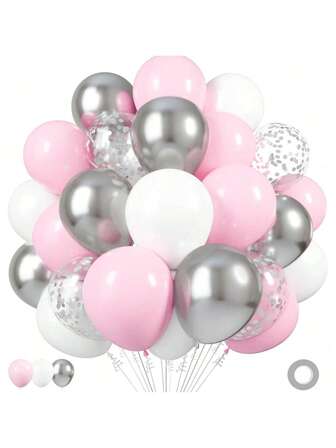 20/50pcs 10 Inch Silver, Pink, White Latex Balloons, Metallic Confetti Balloons For Halloween Celebration, Trick Or Treat Party, Ghost Party, Bar Anniversary, Baby Shower, Birthday, Bridal Shower, Wedding Party Decorations