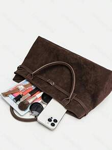 Dedoo Large Capacity Velvet Tote Bag, Retro European And American Design Shoulder Bag, 2025 Autumn New Fashion Ladies Shoulder Bag - Coffee - View 8