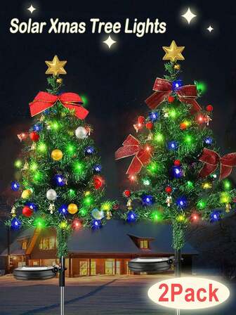 2 Packs Solar Christmas Tree Pathway Light, Outdoor Artificial Prelit Christmas Tree, Solar Powered Mini Xmas Tree With Lights For Outside Landscape Pathway Porch Yard ,Solar Christmas Decorations(2 Style)Christmas Decor Christmas Gift Thanksgiving Christmas Tree Decor Ornaments Christmas Light Bedroom Decor Home Decor Party Decor Holiday Festival Room Decor