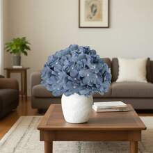 48/60pcs Dusty Blue Artificial Hydrangea Flowers Bulk With Stems, Silk Faux Hydrangea Heads For Boho Winter Wedding - 灰藍色 - 查看 6